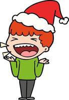 Strichzeichnung eines lachenden Mannes mit Weihnachtsmütze vektor