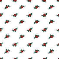 weihnachtsnahtloses muster mit zweigen und roter weihnachtssternblume mit stechpalmenblatt und beeren für postkarten und designs. festlicher dekorationsdruck für neujahrs- und winterferien. Vektor-Illustration vektor