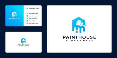 måla hus logotyp, företag kort design, med begrepp måla hink och hus, vektor
