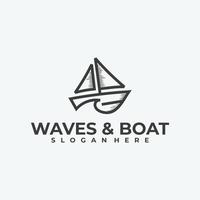 kreative Wellen- und Segelboot-Logo-Kombination vektor