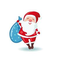 süßer weihnachtsmann, der einen sack geschenke im flachen stil hält, der auf weißem hintergrund lokalisiert wird. Vektor-Illustration vektor