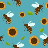 vektor sömlös mönster med flygande tecknad serie bin och blommor bakgrund. illustration för barn Begagnade för tidskrift, bok, affisch, kort, webb sidor