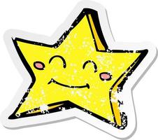 Retro-Distressed-Aufkleber eines Cartoon-Happy-Star-Charakters vektor