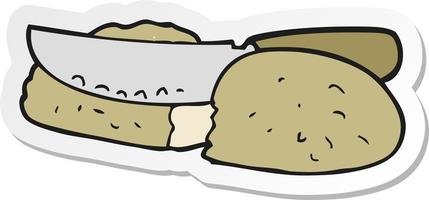 Aufkleber eines Cartoons, der Brot schneidet vektor