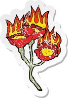 retro nödställda klistermärke av en tecknad serie brinnande blommor vektor