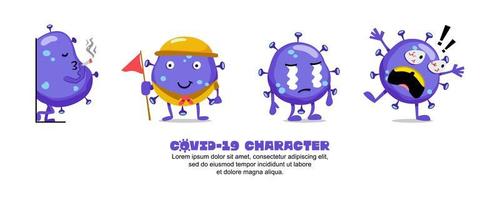 blaues Coronavirus-Cartoon-Emoji-Set vektor