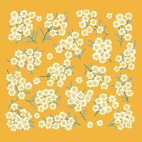 weiße blumen auf niederlassungen sammlung. Reihe von floralen Elementen im Vintage-Stil isoliert auf gelbem Hintergrund. Vektor flache abstrakte handgezeichnete Abbildung.