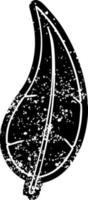Grunge-Icon-Zeichnung eines grünen langen Blattes vektor