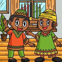 kwanzaa kinder und kinara farbiger cartoon vektor