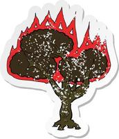 Retro-Distressed-Aufkleber eines Cartoon-brennenden Baums vektor