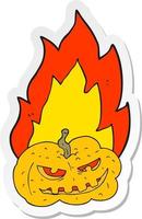 klistermärke av en tecknad serie flammande halloween pumpa vektor