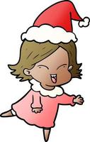 Happy Gradient Cartoon eines Mädchens mit Weihnachtsmütze vektor