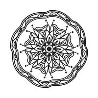 kreisförmiges Mandala-Schwarz-Weiß-Muster, verziert mit böhmischer cooler Mandala-Kunst, Henna-Blumen, Mehndi-Ritus und monochromer Symmetrie. Malbuch Seite Mandala, Anti-Stress-Therapie. vektor