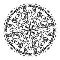 kreisförmiges Mandala-Schwarz-Weiß-Muster, verziert mit böhmischer cooler Mandala-Kunst, Henna-Blumen, Mehndi-Ritus und monochromer Symmetrie. Malbuch Seite Mandala, Anti-Stress-Therapie. vektor