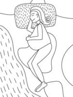 Farbseite mit einer glücklichen schwangeren Frau, die auf der Draufsicht des Bettes schläft. schwangere frau hält ihren bauch schlafend vektor