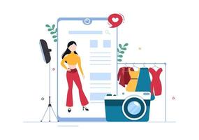 modellportfolio-vorlage handgezeichnete cartoon-flachillustration mit modelagenturmanager und fotograf fotografieren des modells im plattformdesign vektor