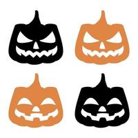Kürbis zwei Gesichter stellen Symbole ein. schwarze und orangefarbene Kürbissilhouette. Halloween-Herbstferien. bunte Vektorillustration lokalisiert auf weißem Hintergrund. vektor