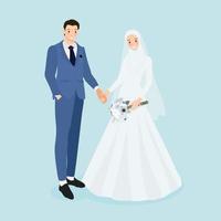 junges muslimisches Hochzeitspaar im blauen Anzug Hochzeitskleid eps10 Vektorillustration vektor