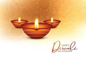 Lycklig diwali festival bakgrund med dekorativ diya kort design vektor