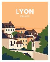 sonnenuntergang in lyon frankreich landschaftshintergrund. vektorillustration mit minimalistischem stil für reiseplakat, druck, postkarte. vektor