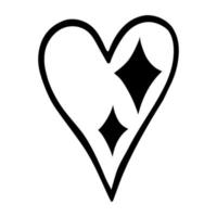 handgezeichnetes Herz mit Highlights. einfaches Vektorsymbol isoliert auf weißem Hintergrund. symbol der liebe, romantik, valentinstag. süßes Gekritzel, schwarzer Umriss. Cliparts für Weihnachtskarten, Poster, Druck, Web vektor