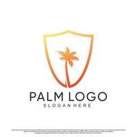 Palmträd logotyp formgivningsmall med solen premium vektor