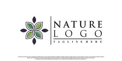 naturen logotyp formgivningsmall med linjekonst och blad element premium vektor