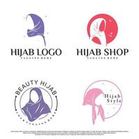 uppsättning hijab för muslimsk modelogotypdesign med kreativa element premium vektor