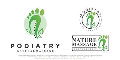 fotvårdslogotypdesign för massage och spa med lövelementkoncept premium vektor