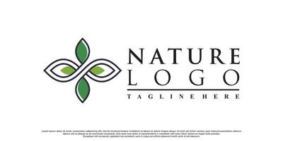 natur-logo-design-vorlage mit strichzeichnungen und blattelement premium-vektor vektor