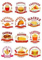 Fast-Food-Vektor isolierte Symbole, Embleme, Bänder vektor