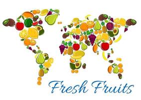 Symbole für frische Früchte in Weltkartenform vektor