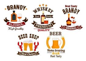 bar ikoner uppsättning. öl, whisky, brandy alkohol ikoner vektor