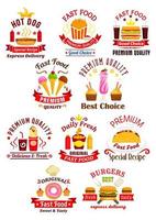 fast-food-embleme mit bändern vektor