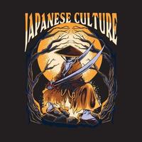 japansk samuraj konst illustration för t-shirt design och skriva ut vektor
