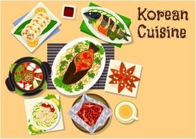 koreanska kök skaldjur middag maträtter ikon vektor