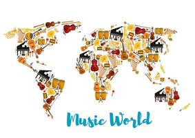 musikalisk instrument formning värld Karta vektor