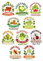 grönsaker etiketter uppsättning för mat industri vektor