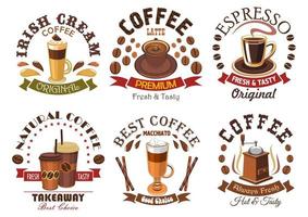 kaffe ikoner för Kafé skylt emblem vektor