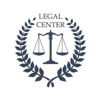 Rechtszentrum-Emblem mit Symbol für die Waage der Gerechtigkeit vektor