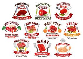 Schweinefleisch und Steak, Speck und Hühnersymbole vektor