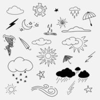 Wetter-Doodle-Vektor auf weißem Hintergrund. Klima und Wettervorhersage vektor