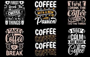 Kaffee-T-Shirt-Design-Bündel, Satz von Kaffee-Designs, Kaffee-T-Shirt-Zitate, Kaffee-Slogan-Bündel vektor