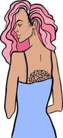 Mädchen mit rosa langen Haaren und Mandala-Tattoo auf dem Rücken vektor