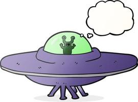 Freihändig gezeichnetes außerirdisches Raumschiff der Gedankenblase Cartoon vektor