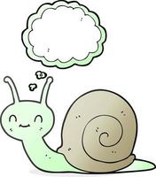 freihändig gezeichnete niedliche schnecke der gedankenblasenkarikatur vektor