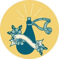 Ikone einer alten ledernen Wasserflasche im Tattoo-Stil vektor