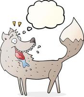 Freihändig gezeichneter Gedankenblase-Karikaturwolf vektor