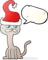 freehand dragen Tal bubbla tecknad serie katt bär jul hatt vektor