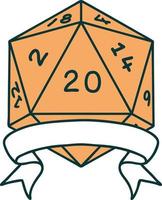 Retro-Tattoo-Stil natürliche 20 kritische Treffer d20 Würfelwurf vektor